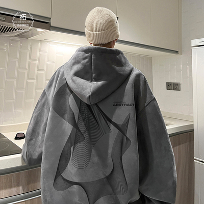 400克高品麂皮绒宽松带帽男卫衣