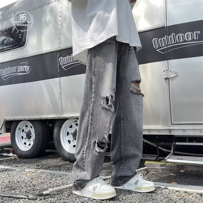 复古破洞牛仔裤男宽松高街百搭