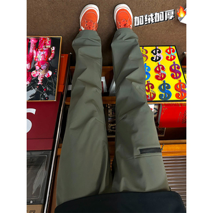 军绿色硬壳冲锋裤男款秋冬加绒零下防寒裤子机能风美式工装登山裤