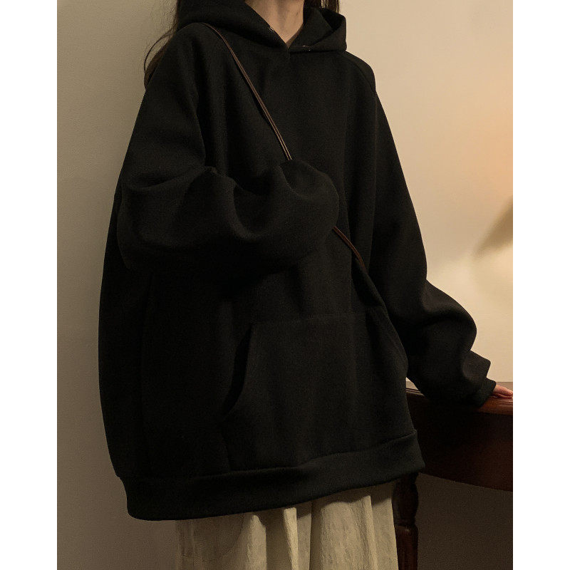 黑色连帽卫衣女生秋季美式600g重磅半高领排扣外套oversize无性别