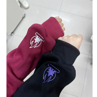 burnin小火苗加绒卫衣女款秋冬美式高街刺绣重磅连帽衫外套情侣装