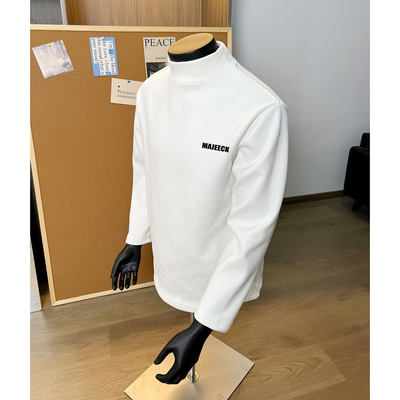 白色半高领德绒打底衫男款冬季