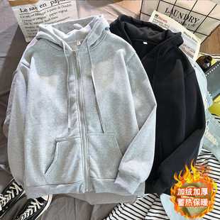 卫衣女2019新款秋冬开衫拉链薄款连帽慵懒宽松韩版加绒学生外套潮