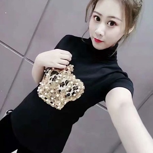 女半袖2024秋季新款韩版大码百搭减龄洋气上衣显瘦打底衫挽领T恤