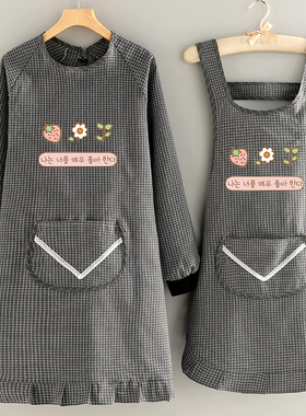 nk女款灰色围兜罩一照衣长袖做饭围裙罩衣透气耐磨布料上班工作服