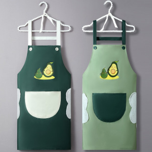 水果店售货员墨绿色圆口袋围兜兜厨房背带擦手奶茶工作服卡通围裙