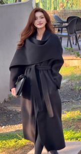 高级感黑色双面羊毛大衣女秋冬中长款2026新款披肩气质羊毛呢外套