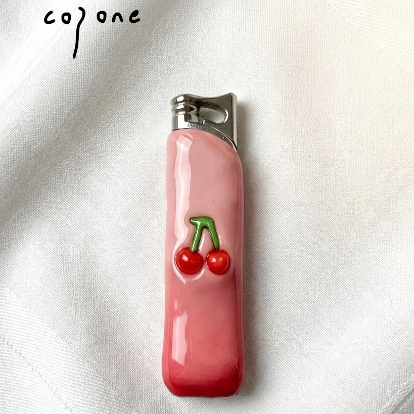 copone手工果冻樱桃防风打火机可爱高颜值粉火焰女生火机可充气
