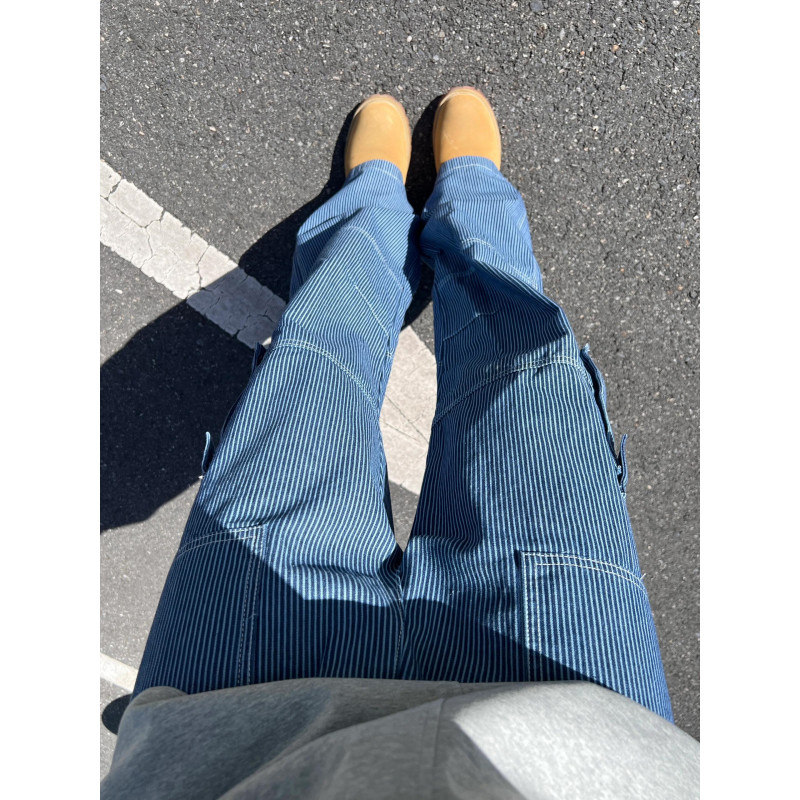 f2ocus天湖蓝侧边条纹设计牛仔裤
