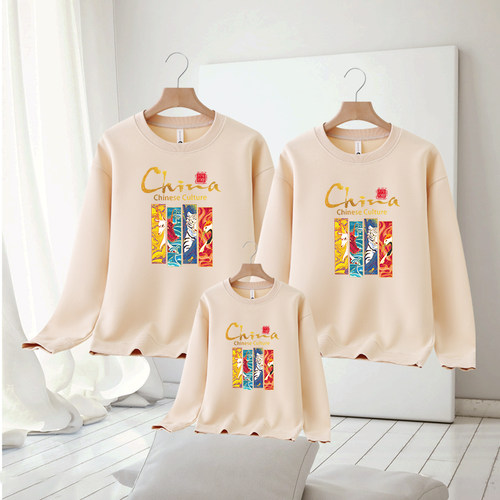 休闲卡通亲子装一家三口卫衣