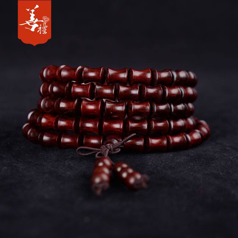 善礼正宗印度竹节珠小叶紫檀念珠 高油密老料佛珠手串情侣手链