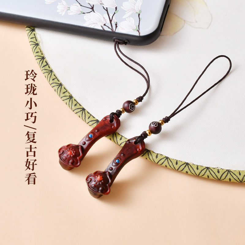 紫檀木中式国风手工雕刻如意手机