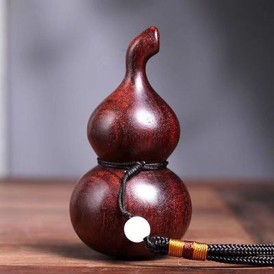 小叶紫檀木雕葫芦实木手把件工艺品随身福禄文玩摆件雕刻龙吊坠