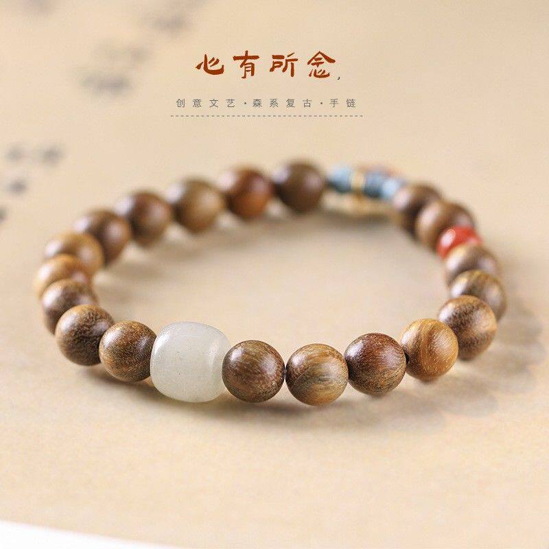 金丝檀木玉石桶珠手串景泰蓝祥云