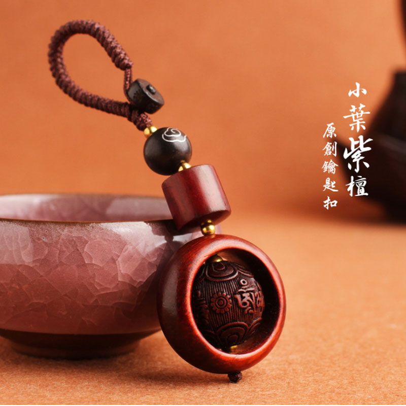 高档黑紫檀木时来运转藏传经文汽车钥匙扣挂件创意男女网红挂饰品