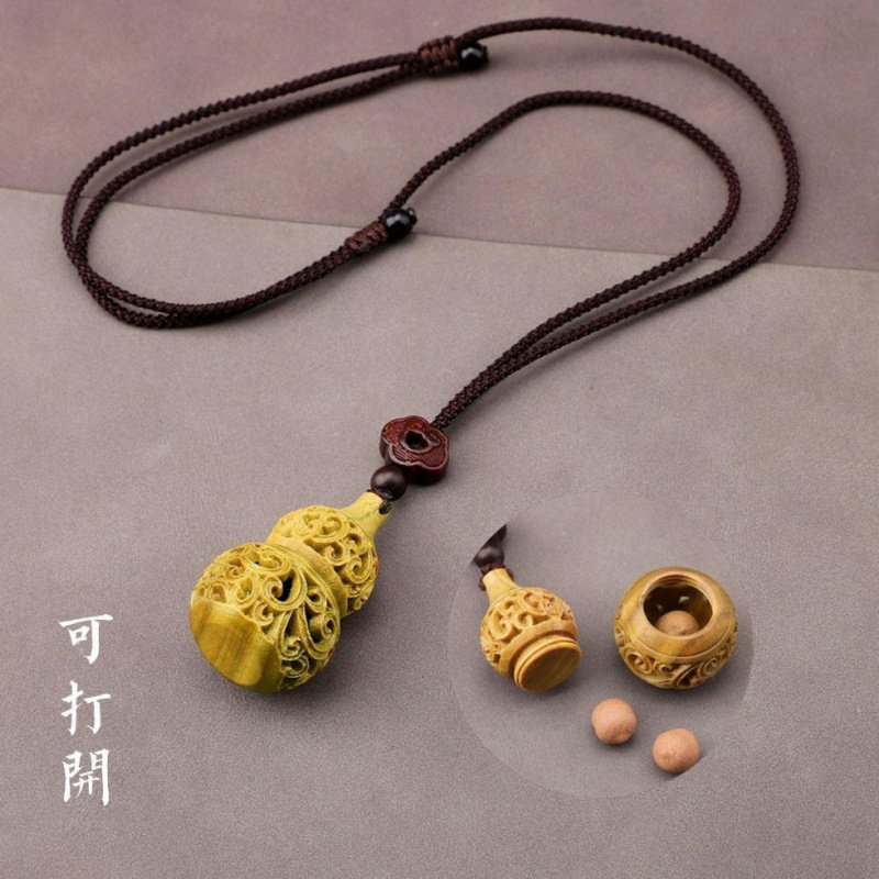 可打开空心葫芦项链长款绿檀木香