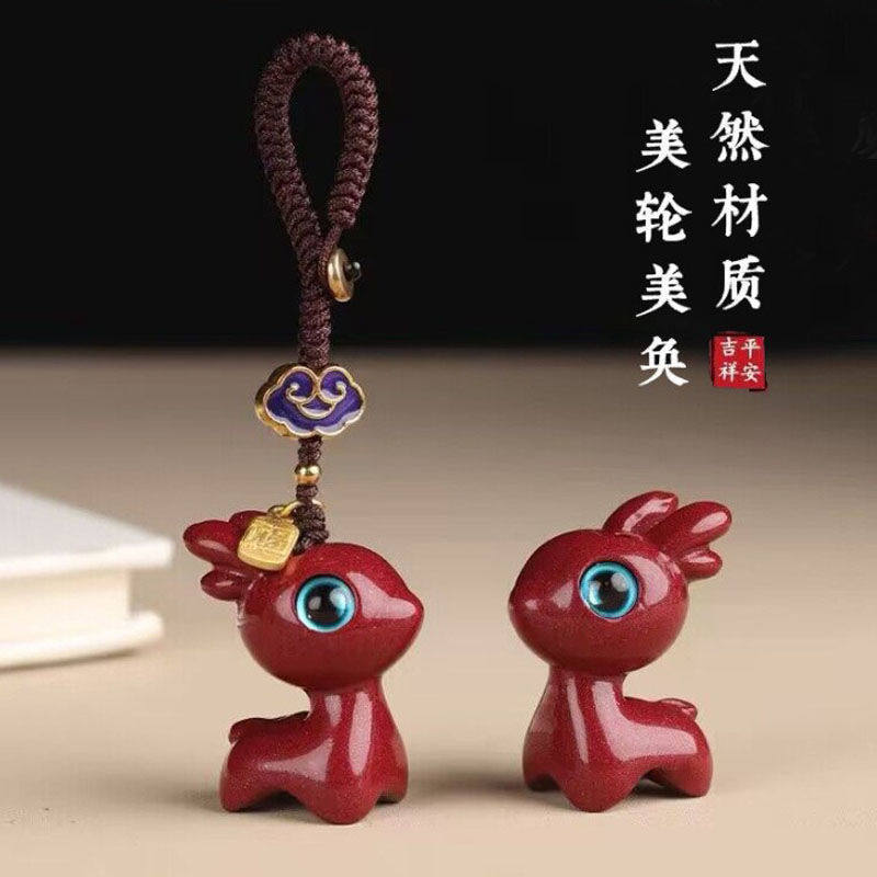 精致朱砂小鹿一路平安汽车钥匙扣高档可爱男女情侣护身符包包挂件