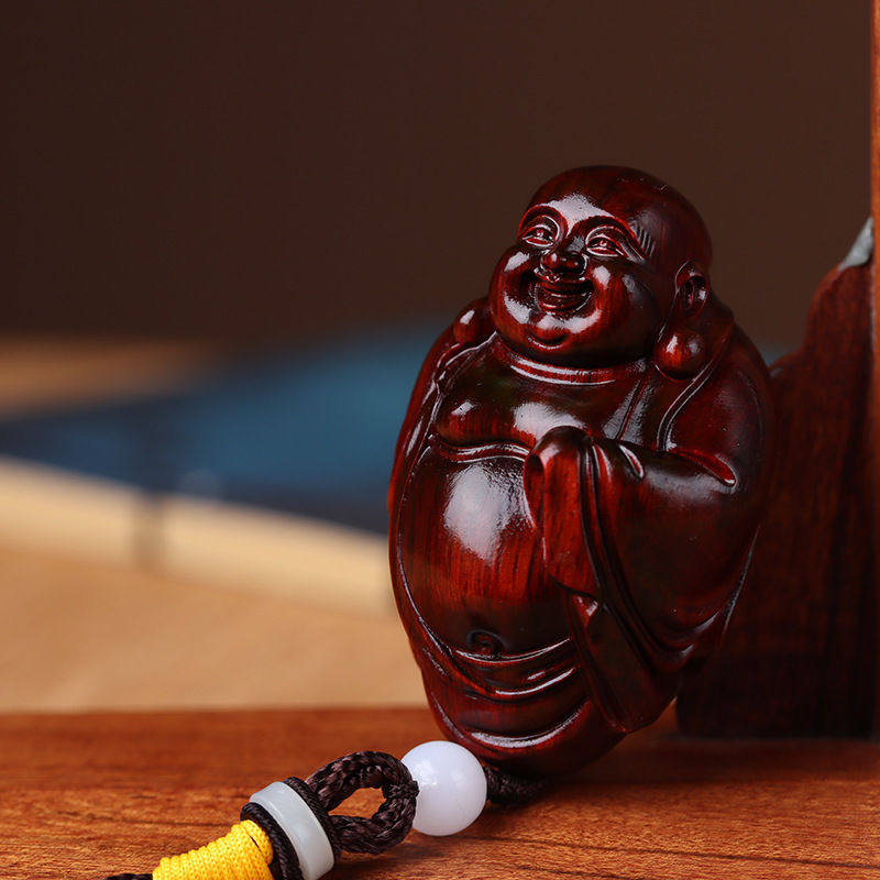紫檀木雕刻开心笑脸大肚弥勒佛吊坠挂件佛像随身手把件文玩装饰品