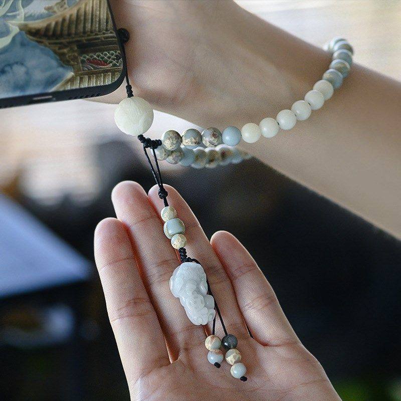 手机挂绳寿山石挂件中国风挂饰手腕吊绳创意防丢吊坠可拆卸手机链