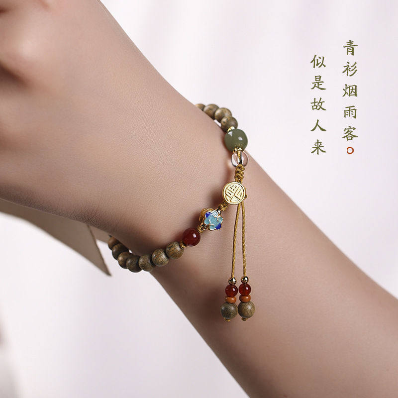 原创绿檀木手链手腕质配白玉菩提