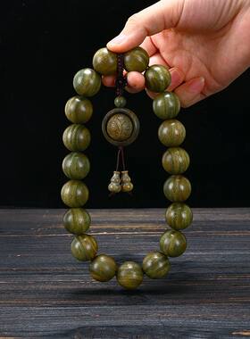 正宗绿檀木佛珠手串20mm玉檀木雕刻珠运转环手持手链男女士款饰品