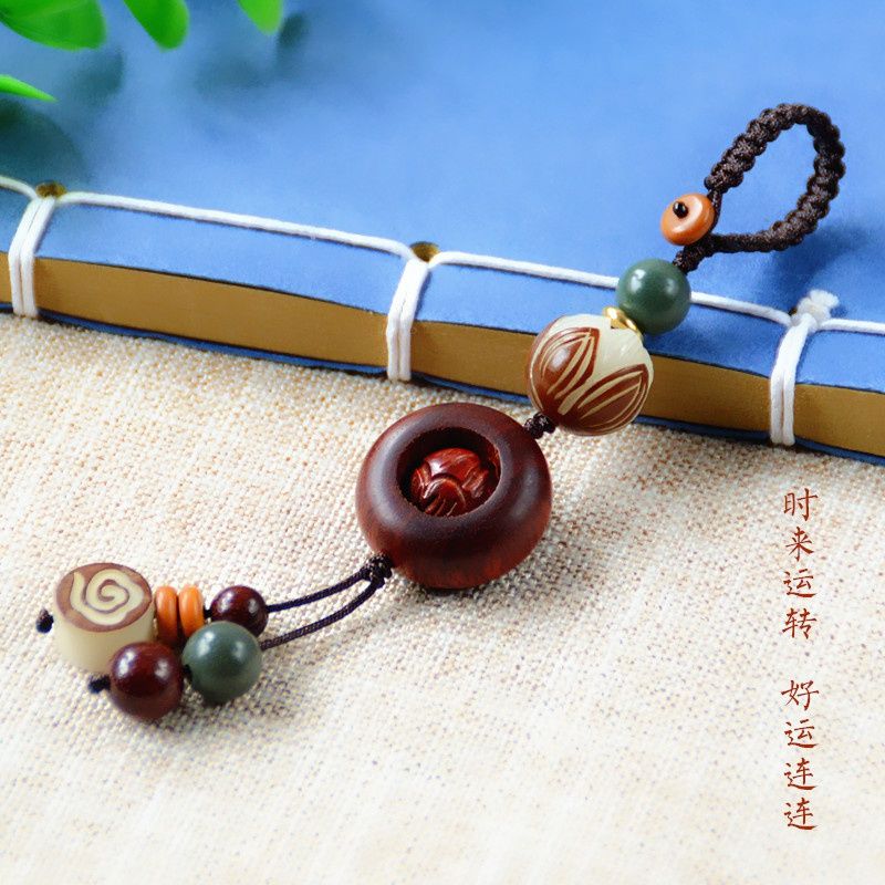 小叶紫檀时来运转钥匙扣血W檀莲花平安扣男女情侣创意钥匙挂件礼.