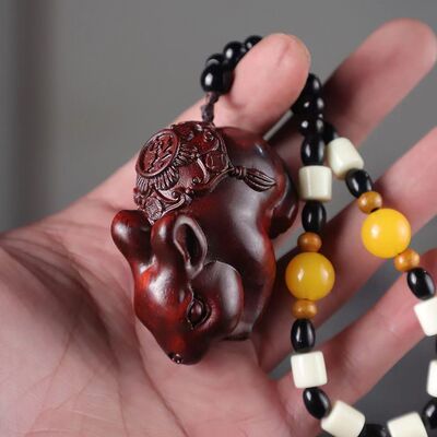 小叶紫檀小兔子可爱福兔手把件吊坠挂件生肖兔实木雕刻萌宠小摆件