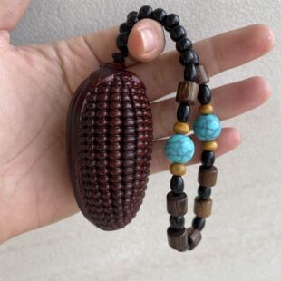 天然小叶紫檀雕刻玉米手把件金玉满堂檀木挂绳把玩件手工木雕挂件