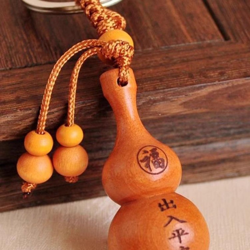 桃木雕刻一生出入葫芦钥匙圈随身