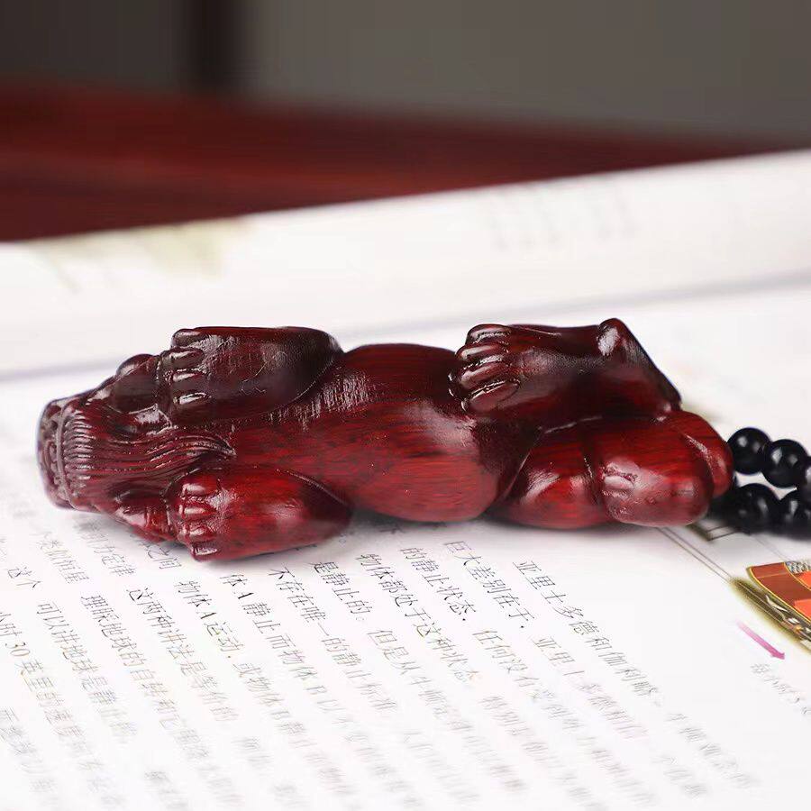小叶紫檀木雕招财长貔貅财神吊坠挂件木质把玩件文玩工艺品手把件