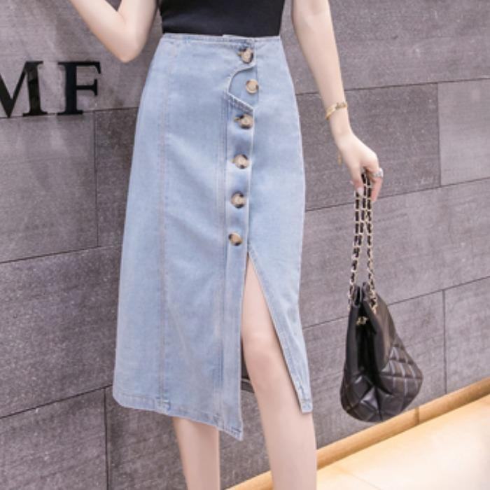 牛仔半身裙女中长款开叉A字裙2019春夏新款a型高腰显瘦包臀长裙。|ruв категории Женская одежда, юбка - от Buy2taobao.com для оказания профессиональной услуги покупки агента Taobao