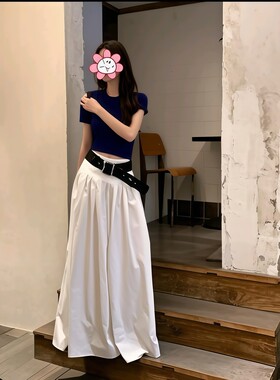 LA-58029-036 高级感宽松显瘦大摆长裙女夏季新款百搭白色半身裙