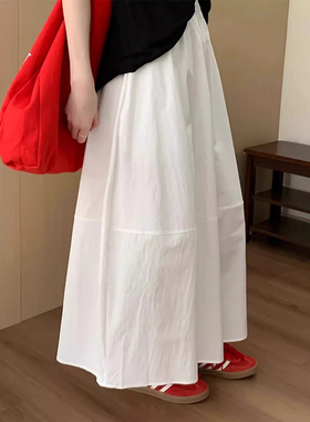 LA-6281-046白色花苞半身裙女春夏韩系松紧高腰中长a字蓬蓬裙