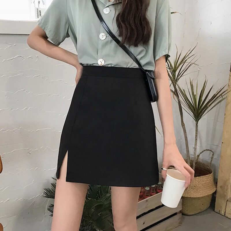 LA-038-030大码赫本风半身裙胖妹妹mm黑色短裙a字裙微胖女孩穿搭