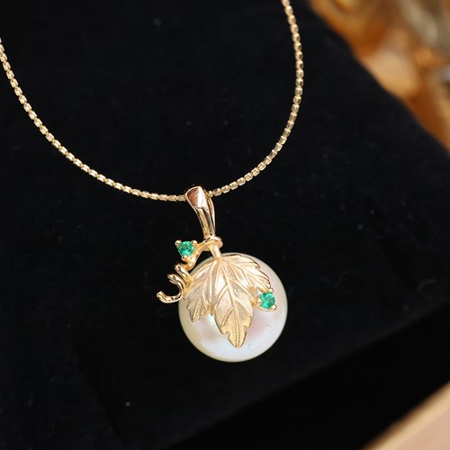 DIY配件 S925纯银树叶片遮瑕吊坠空托 珍珠项链挂坠子配12-15mm圆