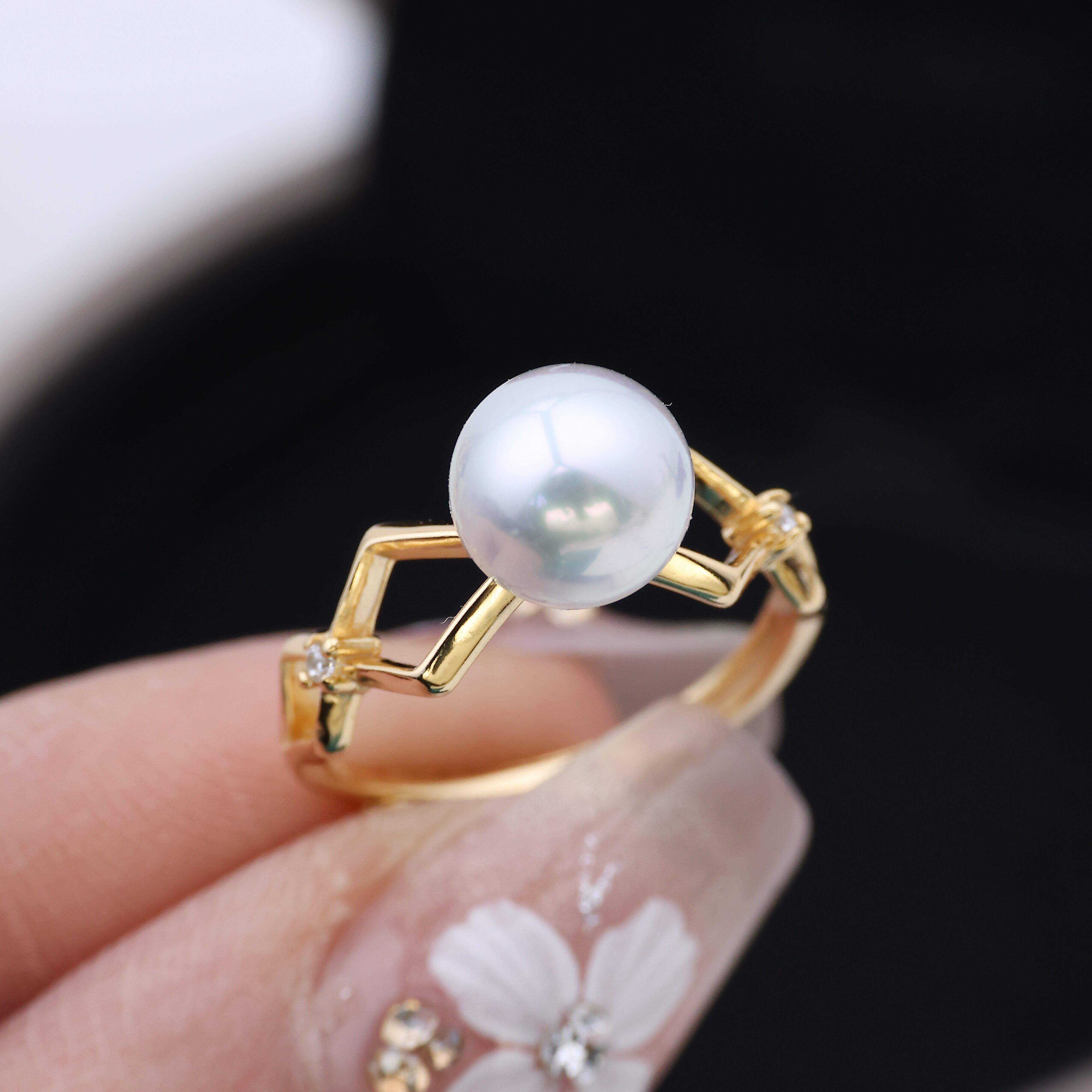 DIY配件 S925纯银简约波浪纹戒指空托 珍珠指环手饰配6-9mm圆扁