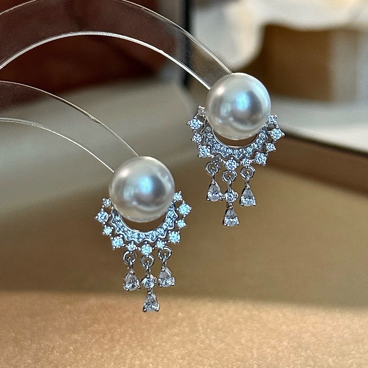 DIY配件 S925纯银时尚流苏耳钉空托 珍珠耳饰耳坠托托9-12mm圆扁