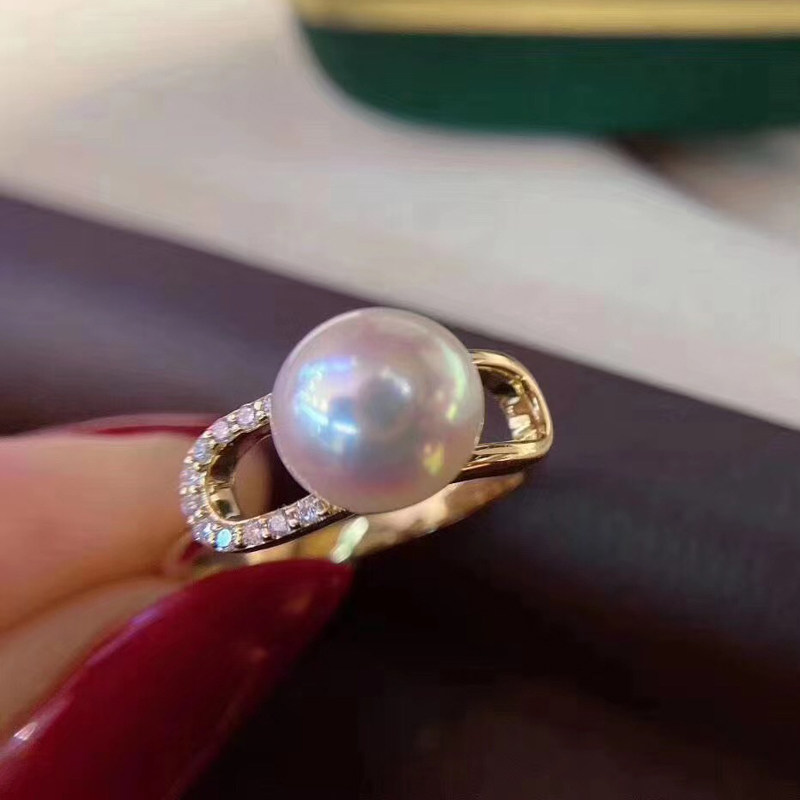 diy纯银时尚风开口珍珠玉石指环