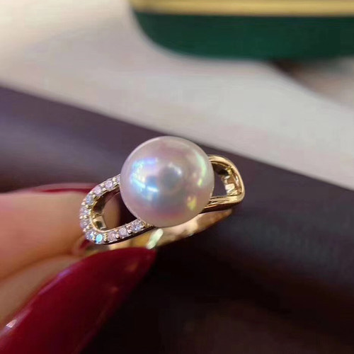 diy纯银时尚风开口珍珠玉石指环