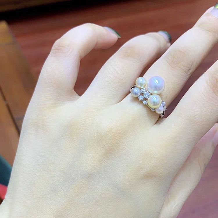 diy纯银开口戒指饰品珍珠