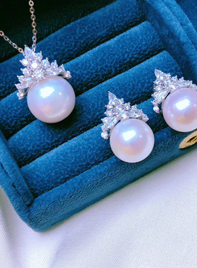 DIY饰品配件 S925纯银K金版冰雪女王吊坠耳钉套装珍珠半成品空托