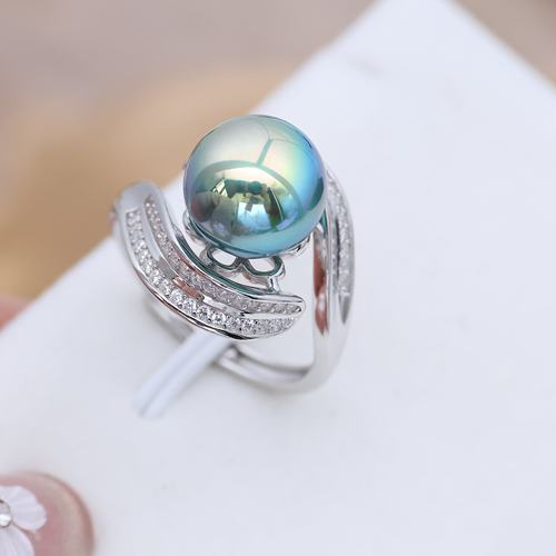 DIY配件 S925纯银豪华遮瑕戒指空托 珍珠指环戒托手饰10-12mm圆扁