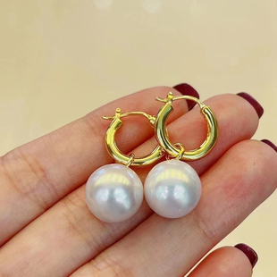 DIY配件 S925纯银娜扎同款时尚圆形耳扣空托珍珠耳环耳坠银托配饰