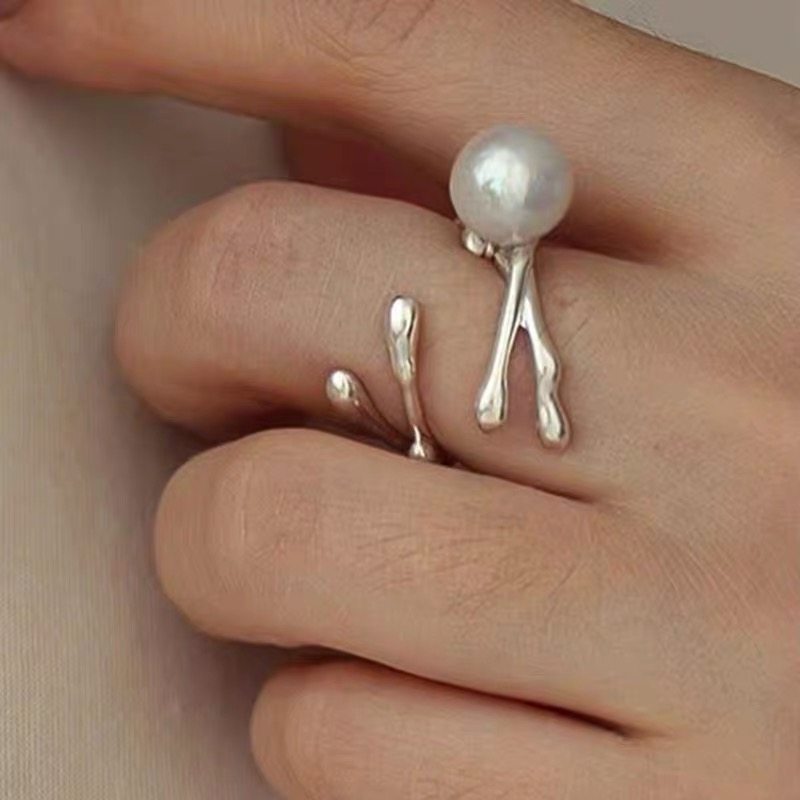 银饰珍珠戒指空托时尚设计感