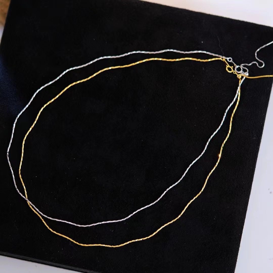 DIY配件 S925纯银波浪纹项圈项链颈链  尾部带针可调节 配吊坠用