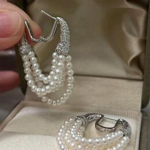 DIY配件 S925纯银复古港风耳扣空托 珍珠耳圈耳饰耳环女配3mm圆