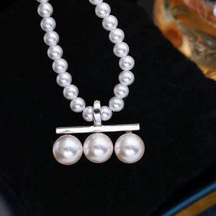 6.5mm圆扁 珍珠项链坠子配6 DIY配件 S925纯银三珠可打开吊坠空托