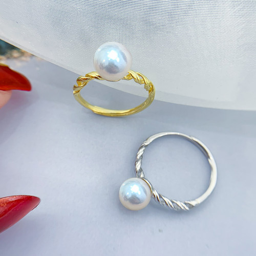 diy珍珠纯银开口可调节饰品戒子