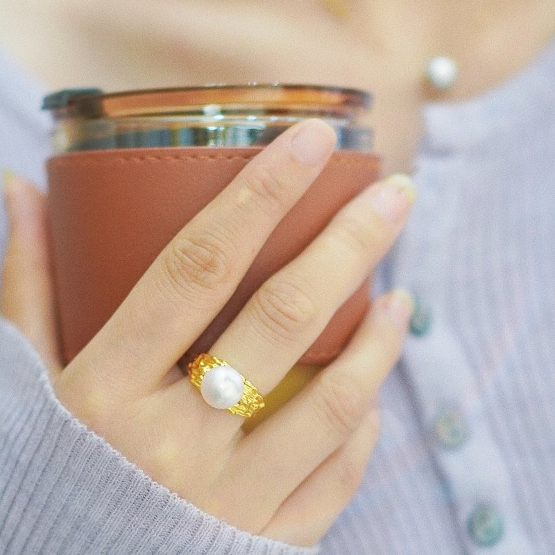 DIY珍珠配件 S925纯银时尚戒指空托 活口可调节指环配9-11mm圆扁