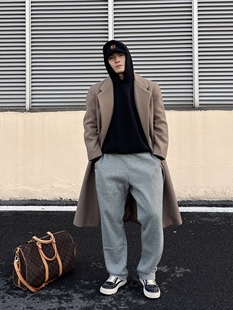 美式重磅480g加绒弯刀卫裤百搭休闲纯色直筒长裤秋冬宽松运动裤男